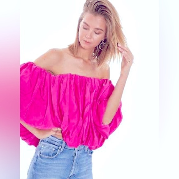 Acler AUS Franklin Magenta Off the Shoulder Pleated Bubble Top AU Fashion Week 4 - Picture 1 of 14